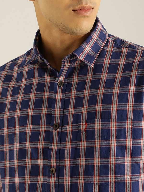 Indian Terrain Men Checkered Dark Blue Shirt